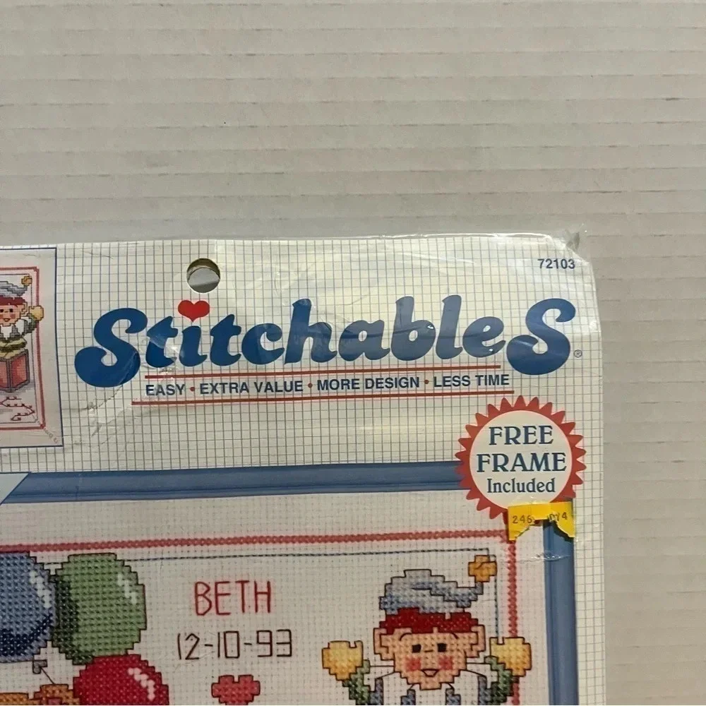 Stitchables Cross Stitch Kit Baby Birth Record 10x8 Thread Fabric Frame Pattern